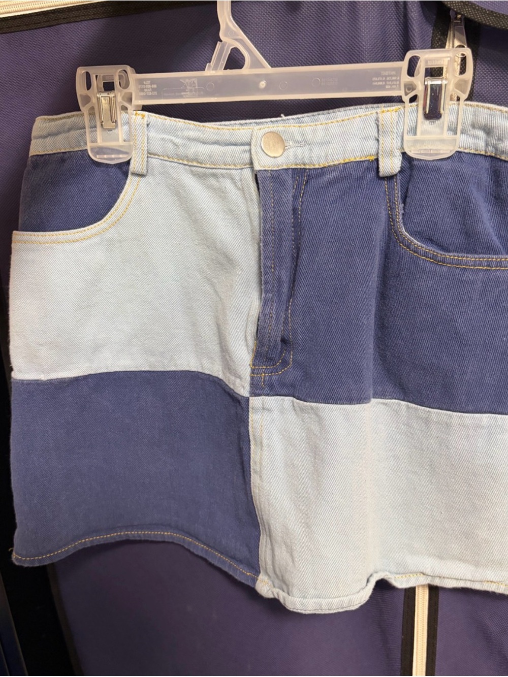 SHEIN Two-Tone Blue Patchwork Denim Mini Shorts